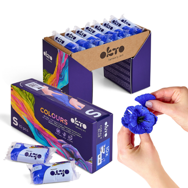 Plastilină aerată albastră Air Clay OKTO Colours, 10 buc. × 6 g, mărimea S
