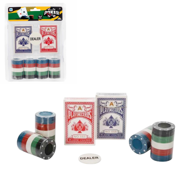Set de poker, 100 de jetoane, 2 pachete de cărți Set de poker, 100 de jetoane, 2 pachete de cărți