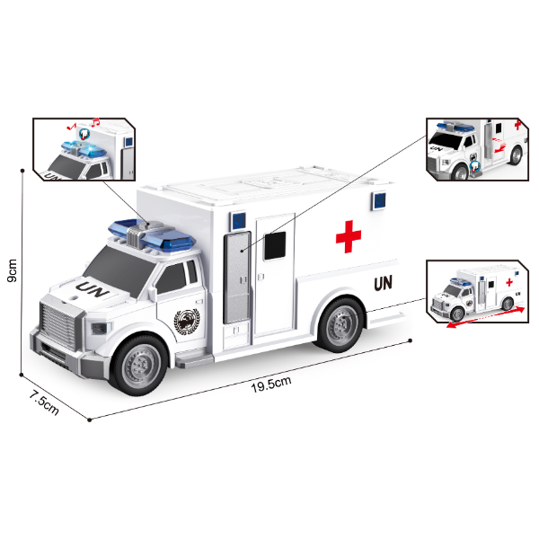 1:20 Ambulanță cu fricțiune (lumini / sunete) 1:20 Ambulanță cu fricțiune (lumini / sunete)