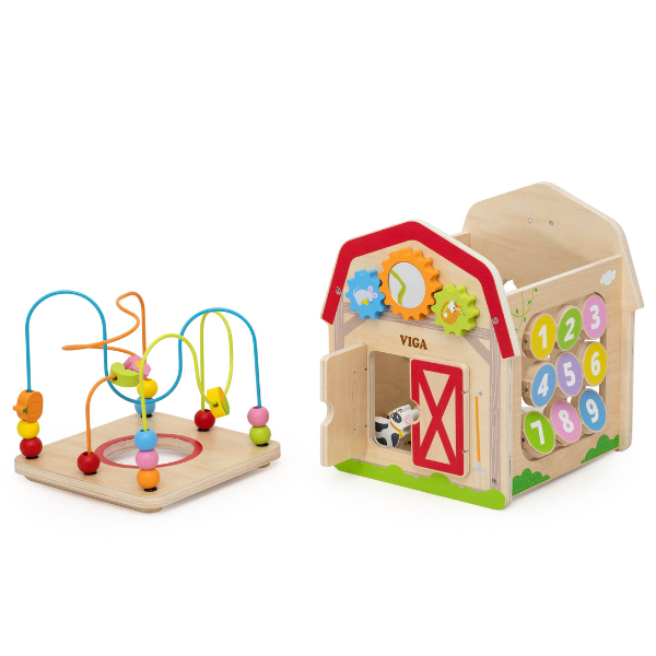 Cub educativ din lemn „Ferma”, 7 în 1 Cub educativ din lemn „Ferma”, 7 în 1