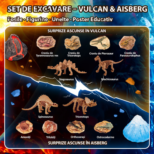 Set STEM pentru excavare „Vulcan și aisberg”, 12 descoperiri Set STEM pentru excavare „Vulcan și aisberg”, 12 descoperiri