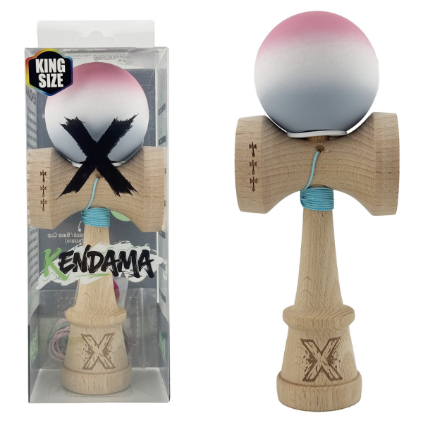 «Kendama Super Sticky X Original», rulment metalic, ața 62/65 cm, King size 7.5 x 6 x 18 cm, gradient roz-alb-gri «Kendama Super Sticky X Original», rulment metalic, ața 62/65 cm, King size 7.5 x 6 x 18 cm, gradient roz-alb-gri