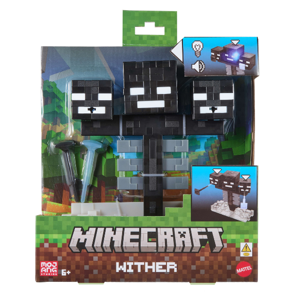 Figurină interactivă „Wither” Minecraft, lumini, sunete și 2 accesorii cu lansare Figurină interactivă „Wither” Minecraft, lumini, sunete și 2 accesorii cu lansare