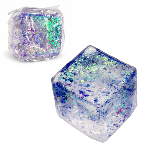 Cub antistres „Squish Stretch Ball” cu sclipici, 5×5×5 cm Cub antistres „Squish Stretch Ball” cu sclipici, 5×5×5 cm