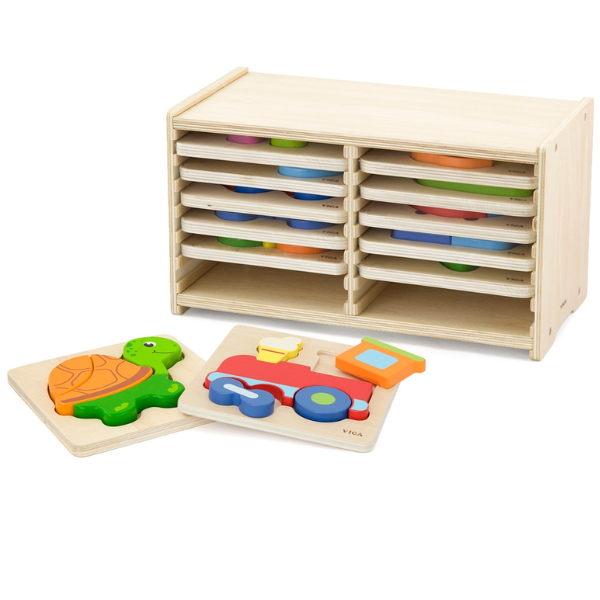 Set de mini-puzzle-uri din lemn cu suport, 12 buc. Set de mini-puzzle-uri din lemn cu suport, 12 buc.