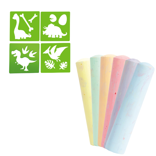 Set de cretă „Lumea Dinozaurilor”, 6 buc + 4 șabloane Set de cretă „Lumea Dinozaurilor”, 6 buc + 4 șabloane