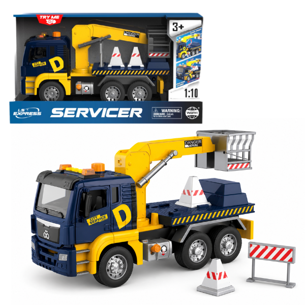 1:10 Camion de serviciu cu macara cu fricțiune (lumini /sunete) 1:10 Camion de serviciu cu macara cu fricțiune (lumini /sunete)
