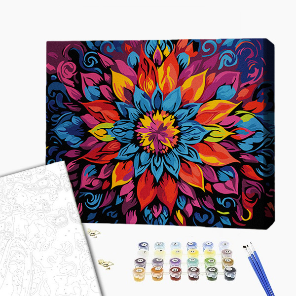 Pictură pe numere 30*40 сm (pânză neagră/fără cutie) – Mandala florală Pictură pe numere 30*40 сm (pânză neagră/fără cutie) – Mandala florală