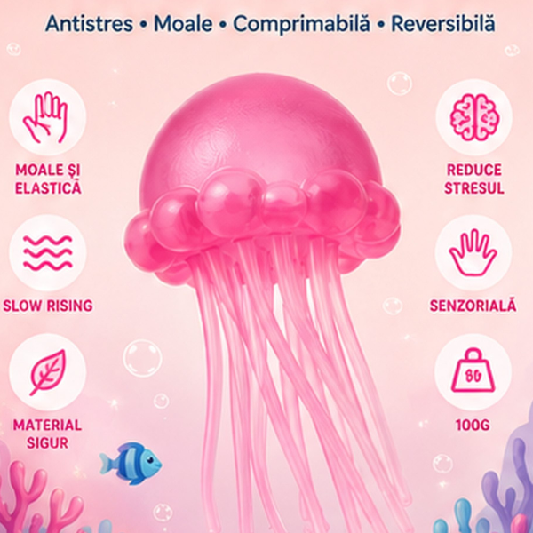Jucărie antistres Squishy Flippy Meduză cu tentacule flexibile, roz, 100 g Jucărie antistres Squishy Flippy Meduză cu tentacule flexibile, roz, 100 g