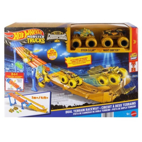 Игровой трек 2 в 1 Hot Wheels Monster Trucks «Dual Terrain Raceway» с 2 машинками Игровой трек 2 в 1 Hot Wheels Monster Trucks «Dual Terrain Raceway» с 2 машинками