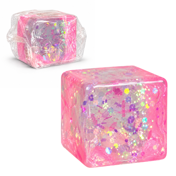 Антистресс-куб «Squish Stretch Ball» с блестками, 5×5×5 см, розовый Антистресс-куб «Squish Stretch Ball» с блестками, 5×5×5 см, розовый