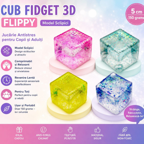 Антистресс-куб «Squish Stretch Ball» с блестками, 5×5×5 см, розовый Антистресс-куб «Squish Stretch Ball» с блестками, 5×5×5 см, розовый