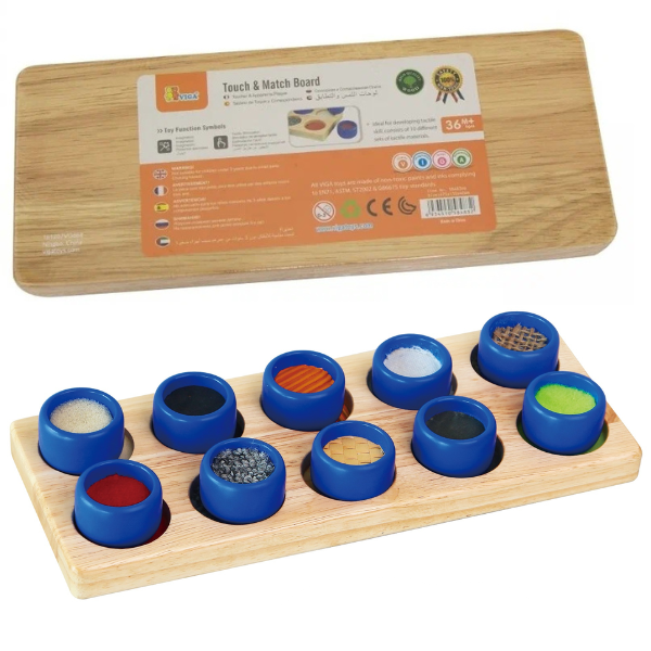 Sorter tactil din lemn Texturi, 10 elemente Sorter tactil din lemn Texturi, 10 elemente