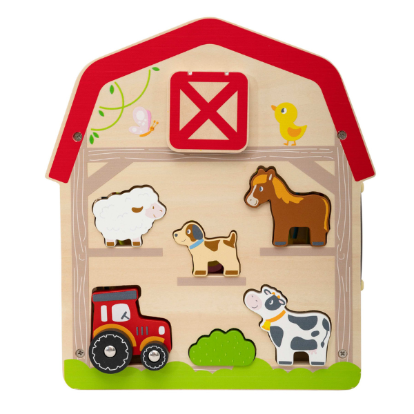Cub educativ din lemn „Ferma”, 7 în 1 Cub educativ din lemn „Ferma”, 7 în 1