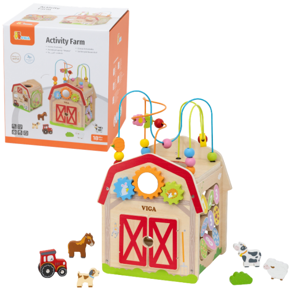 Cub educativ din lemn „Ferma”, 7 în 1 Cub educativ din lemn „Ferma”, 7 în 1