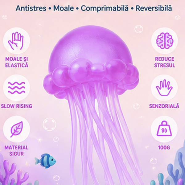 Jucărie antistres Squishy Flippy Meduză cu tentacule flexibile, violet, 100 g Jucărie antistres Squishy Flippy Meduză cu tentacule flexibile, violet, 100 g