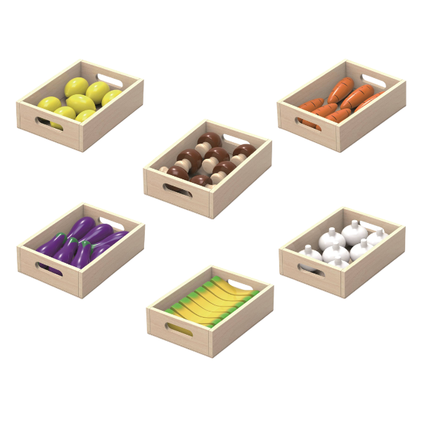 Set de joacă din lemn „Fructe și legume”, 10 lădițe Set de joacă din lemn „Fructe și legume”, 10 lădițe