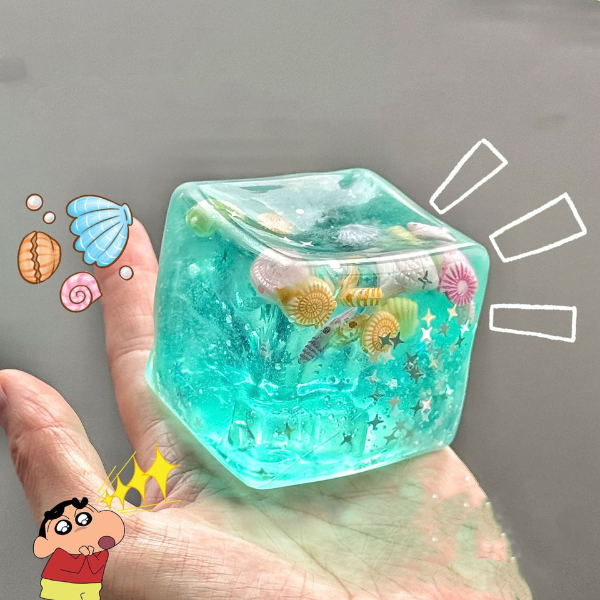 Squishy «Кубик льда с ракушками» Flippy, 5×5×5 см, бирюзовый Squishy «Кубик льда с ракушками» Flippy, 5×5×5 см, бирюзовый