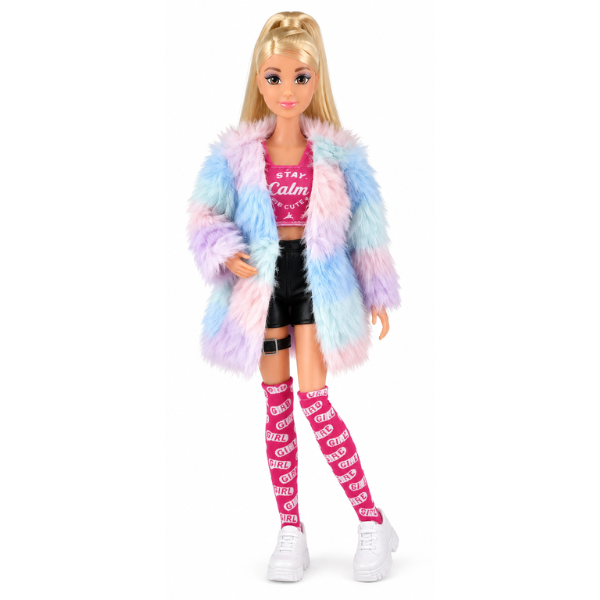 #01 Păpușă fashion cu haină pufoasă, 29 cm #01 Păpușă fashion cu haină pufoasă, 29 cm