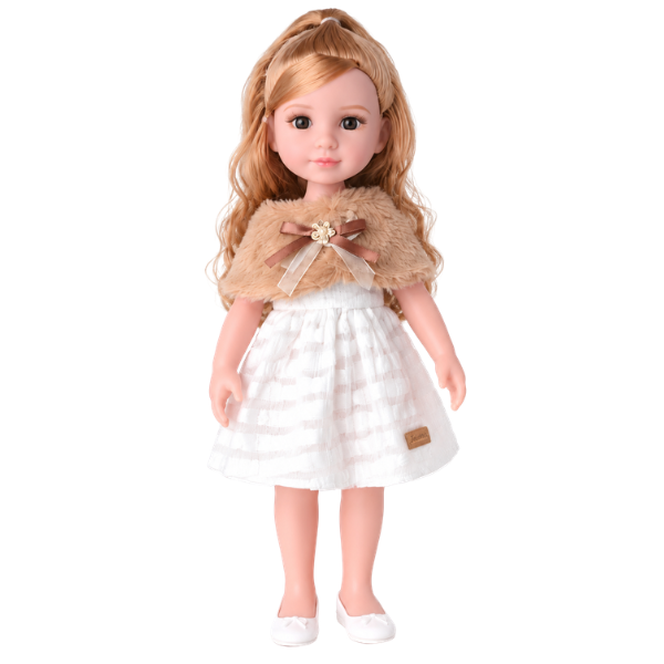 #01 Păpușă „Jelena” în rochie albă cu pelerină din blăniță, 38 cm #01 Păpușă „Jelena” în rochie albă cu pelerină din blăniță, 38 cm