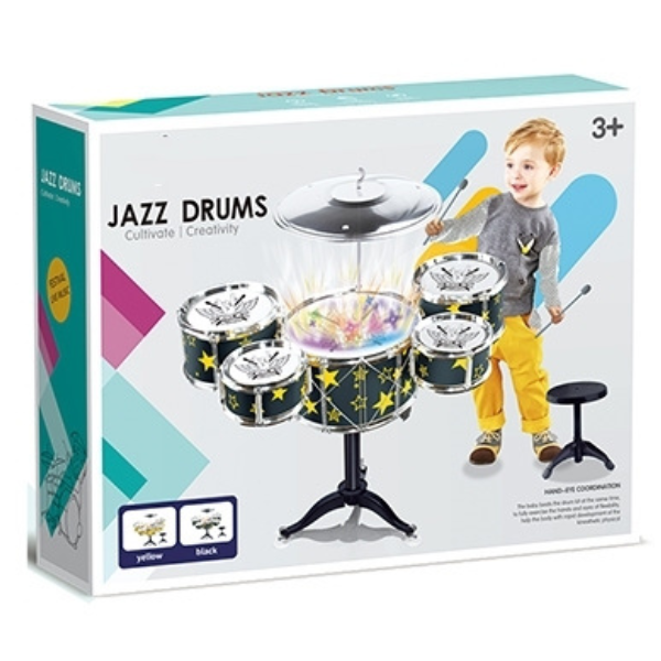 #01 Set de tobe pentru copii Jazz Drums cu scăunel, 58 cm #01 Set de tobe pentru copii Jazz Drums cu scăunel, 58 cm