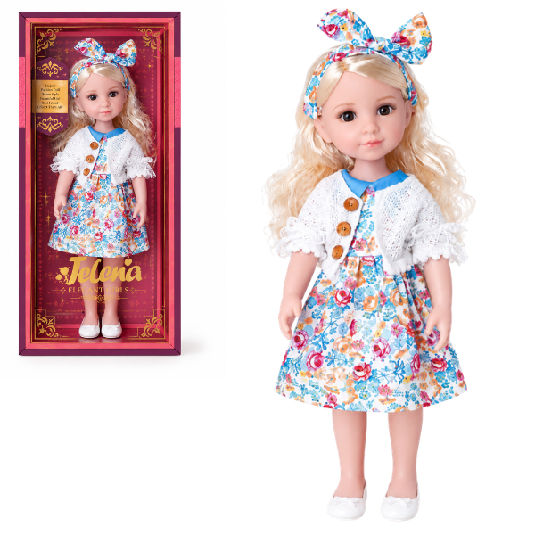 #01 Păpușă „Jelena” în rochie cu imprimeu floral, 38 cm