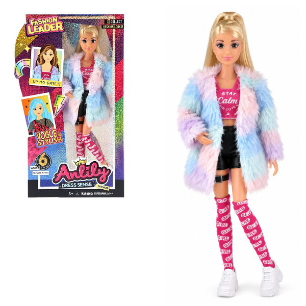 #01 Păpușă fashion cu haină pufoasă, 29 cm