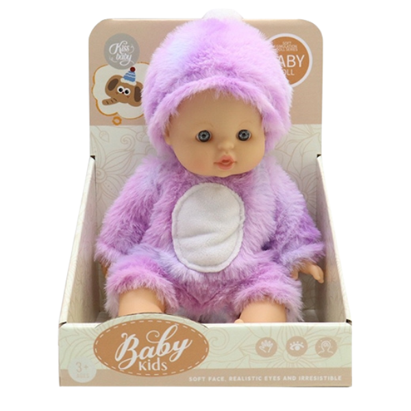 #01 Bebeluș în costum pufos mov, 22 cm #01 Bebeluș în costum pufos mov, 22 cm