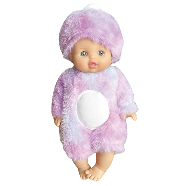 #01 Bebeluș în costum pufos mov, 22 cm #01 Bebeluș în costum pufos mov, 22 cm