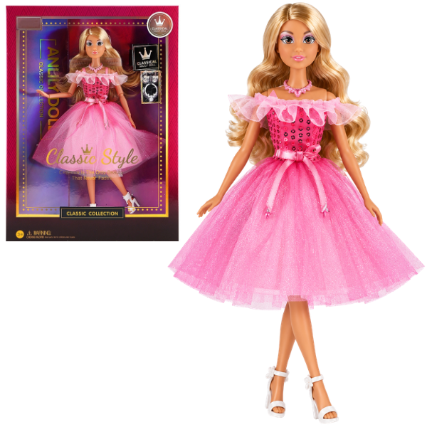 #03 Păpușă „Colecția Clasică” în rochie elegantă roz cu accesorii, 29 cm