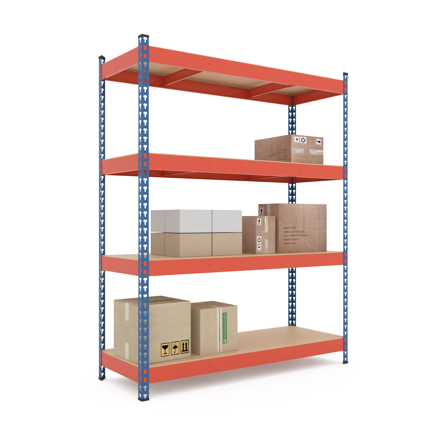 Raft metalic de depozitare Nex Titan 1800x1400x600 mm, 4 rafturi MDF, Blue/Orange Raft metalic de depozitare Nex Titan 1800x1400x600 mm, 4 rafturi MDF, Blue/Orange