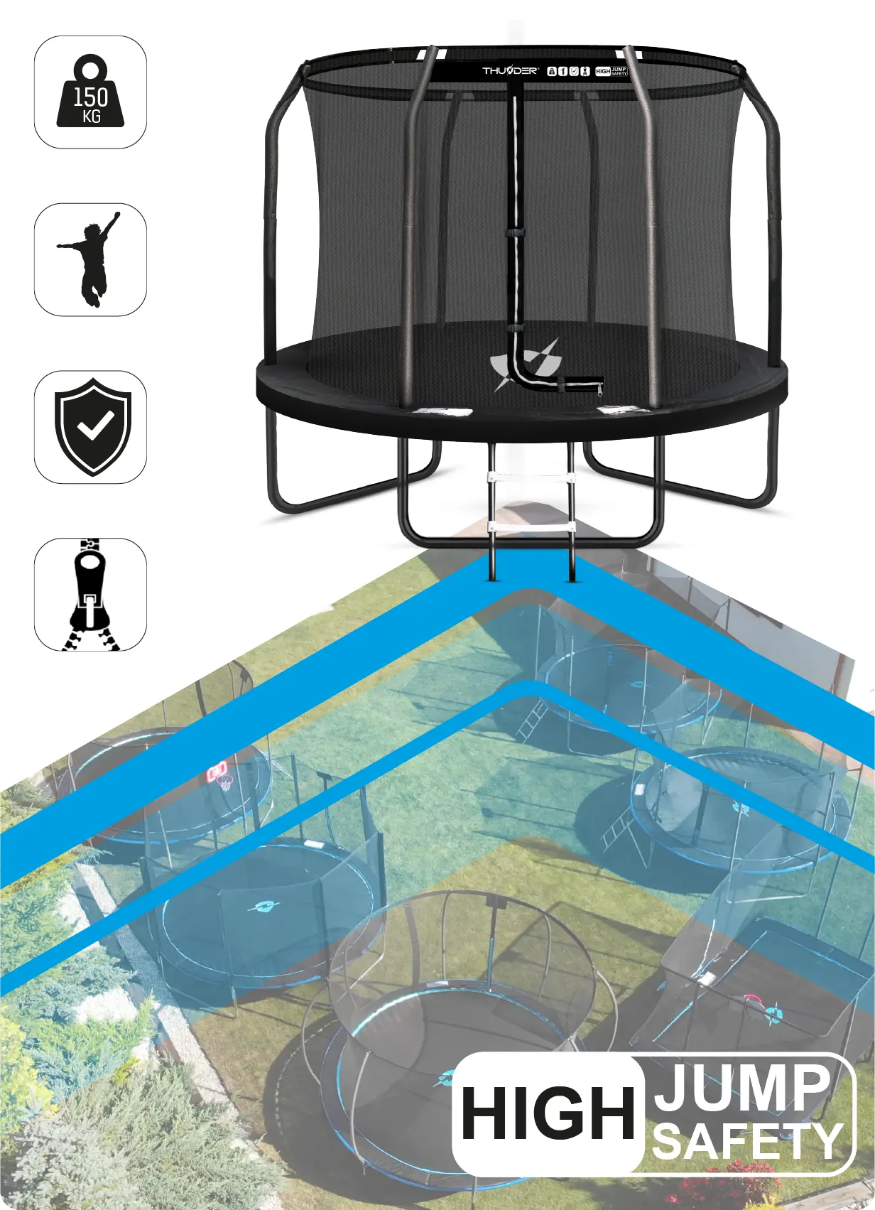 Детский садовый батут THUNDER Inside Elite 10FT (305 см) Черный Детский садовый батут THUNDER Inside Elite 10FT (305 см) Черный
