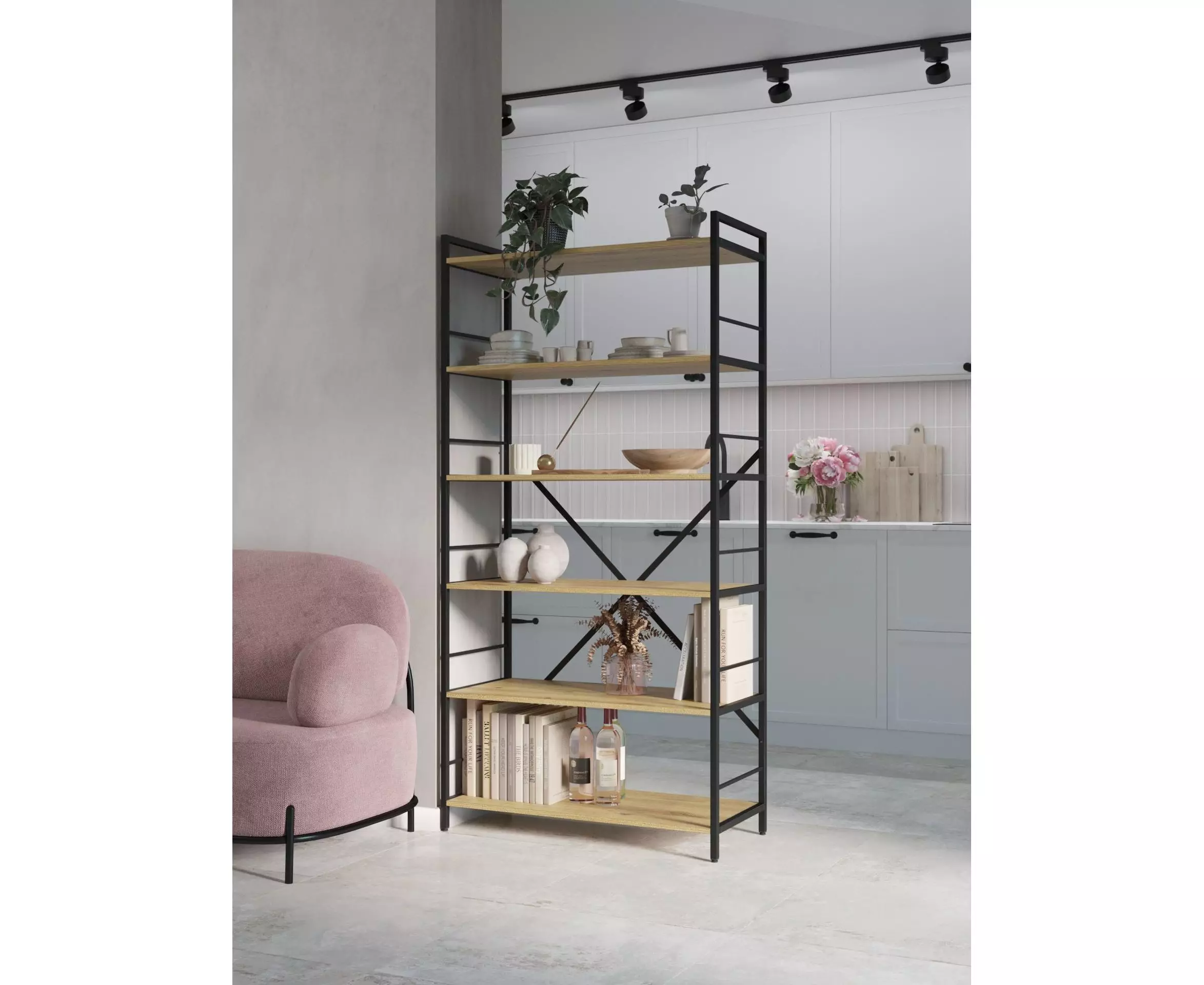 Raft metalic Nex Loft 1100x600x240 mm, 4 rafturi, PAL, Anthracite/ Oak Artisan Raft metalic Nex Loft 1100x600x240 mm, 4 rafturi, PAL, Anthracite/ Oak Artisan