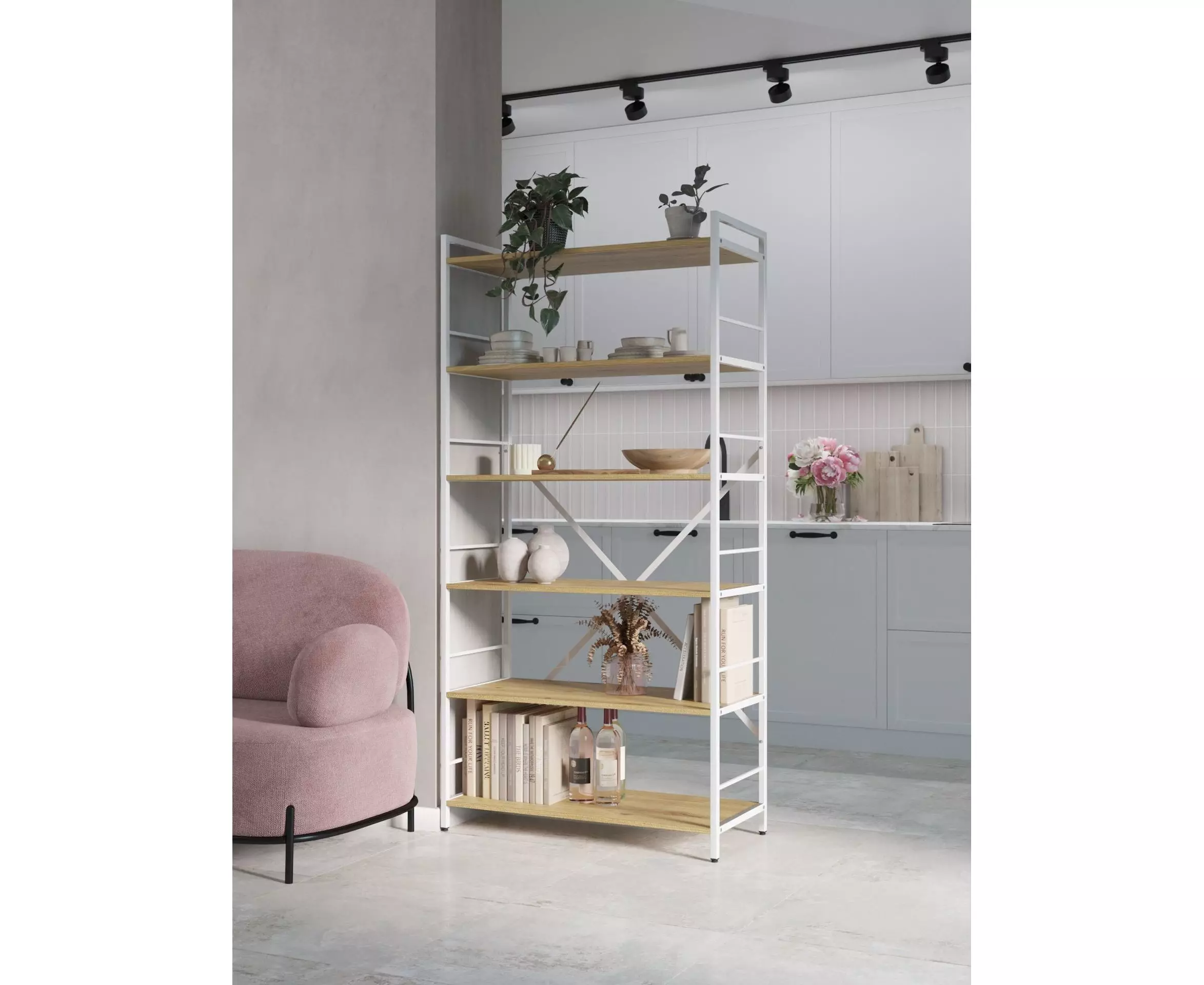 Raft metalic Nex Loft 1700x800x350 mm, 5 rafturi, PAL, White/ Oak Artisan Raft metalic Nex Loft 1700x800x350 mm, 5 rafturi, PAL, White/ Oak Artisan