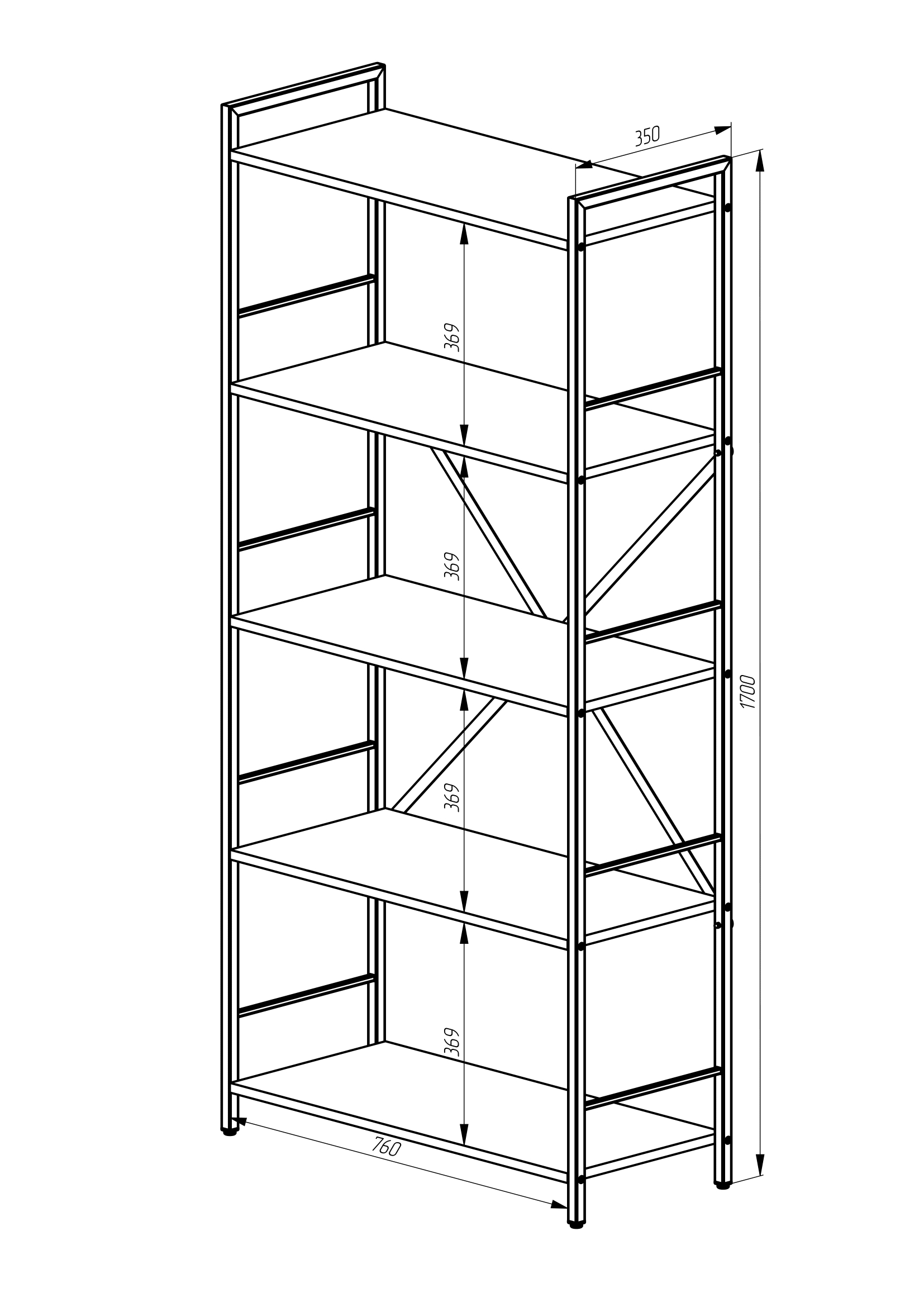 Металлическая полка Nex Loft 1700x800x350 мм, 5 полок, PAL, White/ White snow Металлическая полка Nex Loft 1700x800x350 мм, 5 полок, PAL, White/ White snow