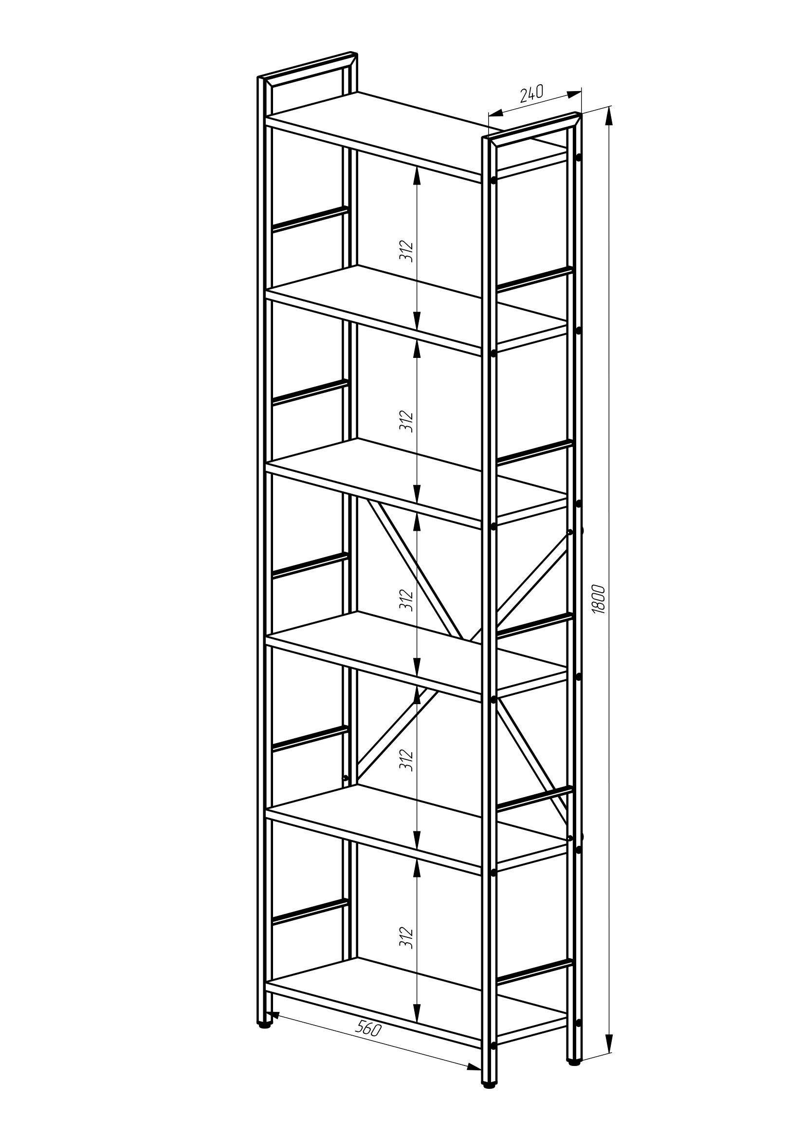 Стеллаж Nex Loft 1800x600x240 мм, 6 полок, ЛДСП, Антрацит / Белоснежный Стеллаж Nex Loft 1800x600x240 мм, 6 полок, ЛДСП, Антрацит / Белоснежный