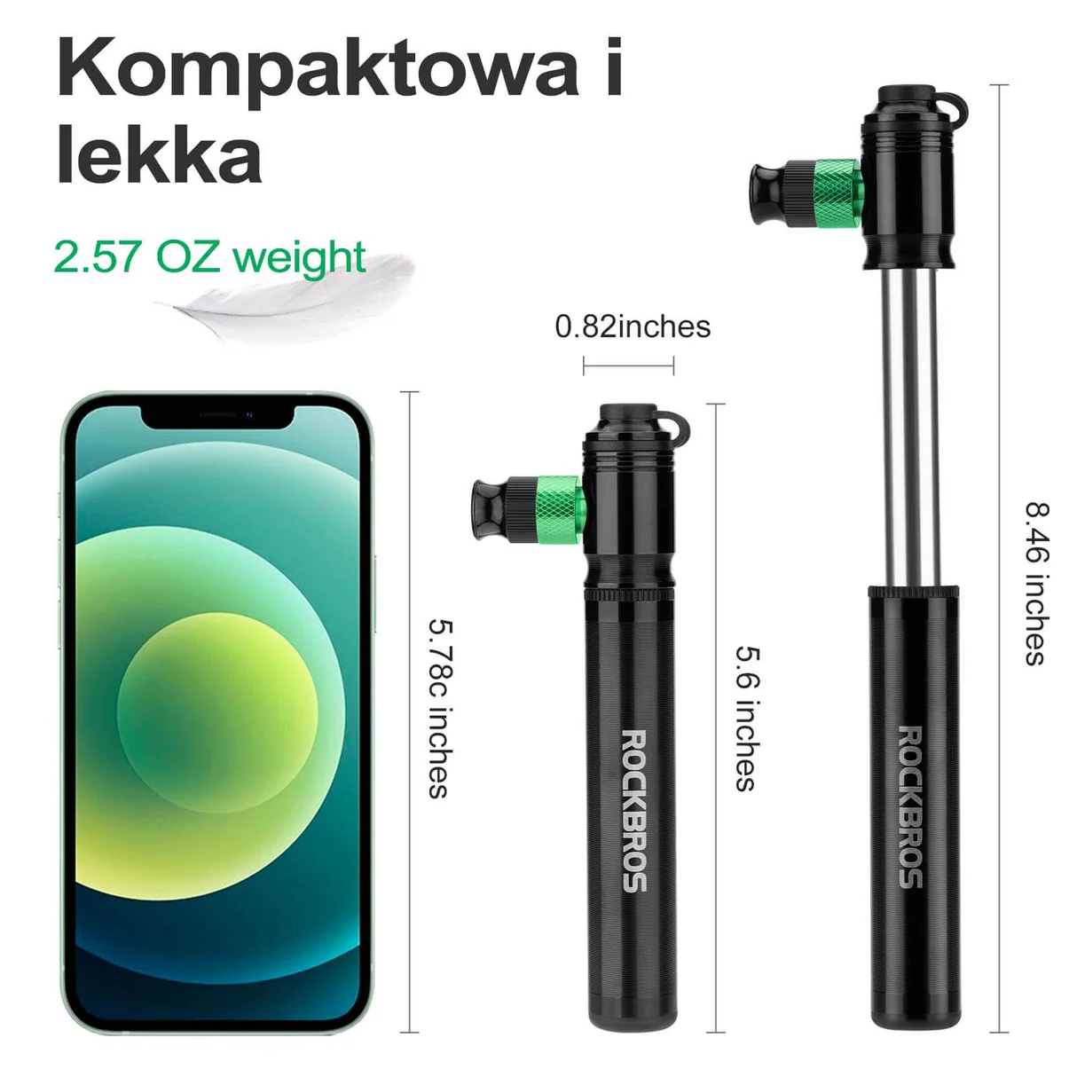 Насос для велосипеда из алюминия ROCKBROS, 110 PSI - 42320001001 Насос для велосипеда из алюминия ROCKBROS, 110 PSI - 42320001001