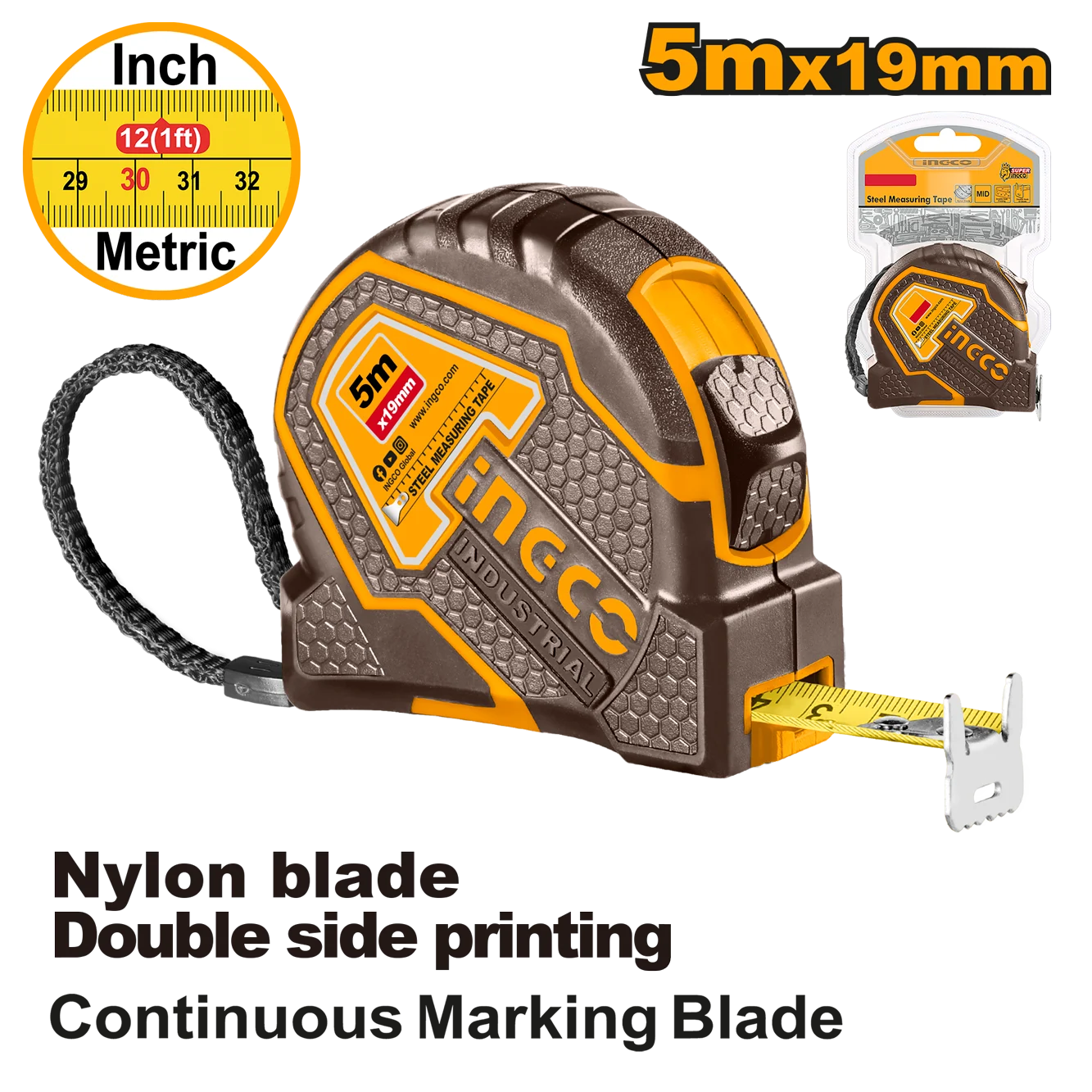 Рулетка 5м*19мм INGCO HSMT88052