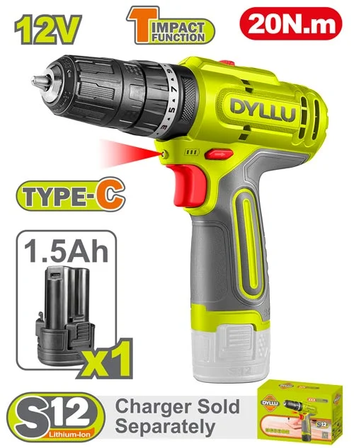 Mașină de găurit-înșurubat cu impact pe acumulator Li-Ion 12V/1*1.5Ah 20N.m DYLLU DTCDS5681 Mașină de găurit-înșurubat cu impact pe acumulator Li-Ion 12V/1*1.5Ah 20N.m DYLLU DTCDS5681