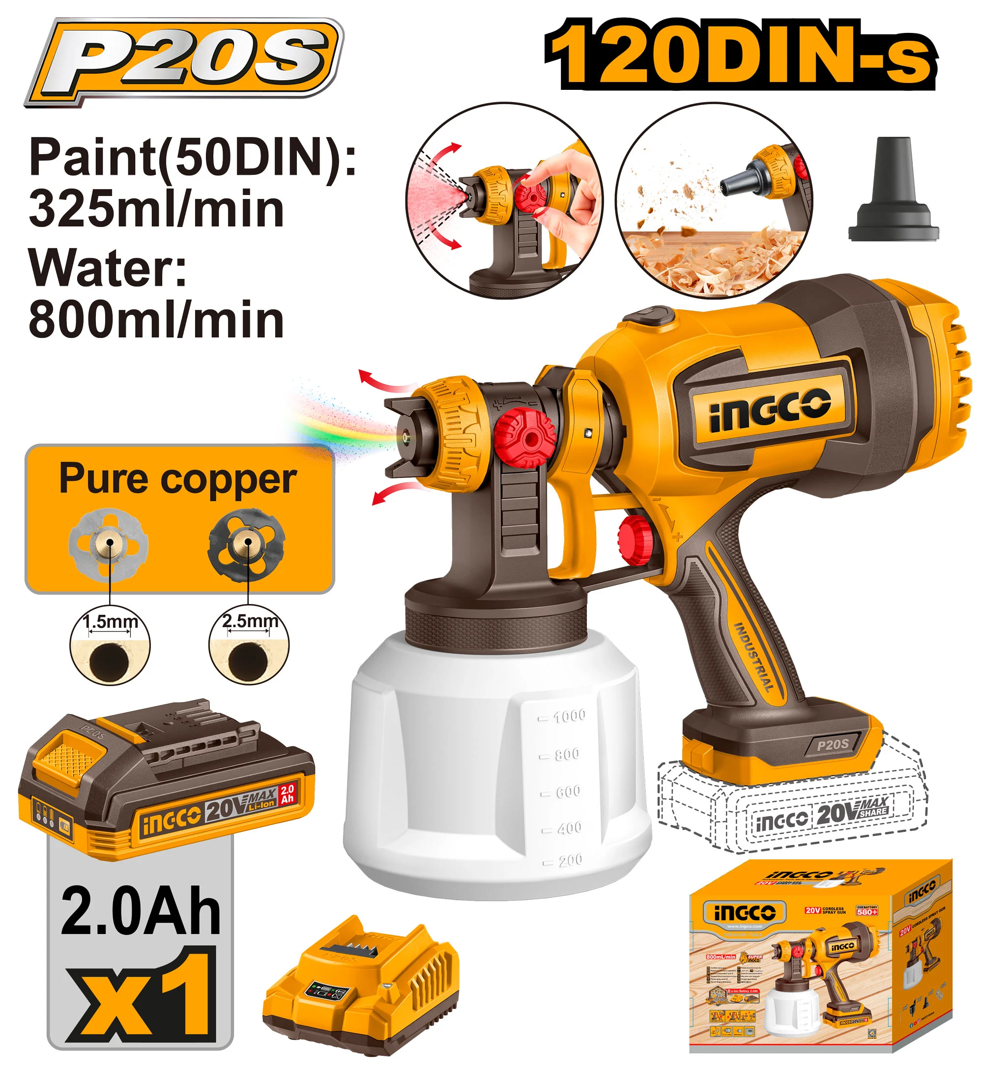 Pistol de pulverizare cu acumulator 1*2,0Ah INGCO CSGLI20042
