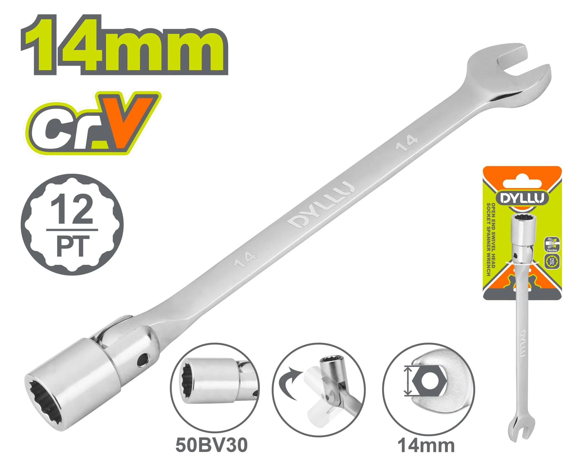Cheie combinată cu cap cheie tubulară reglabilă 14mm DYLLU DTTH1E14