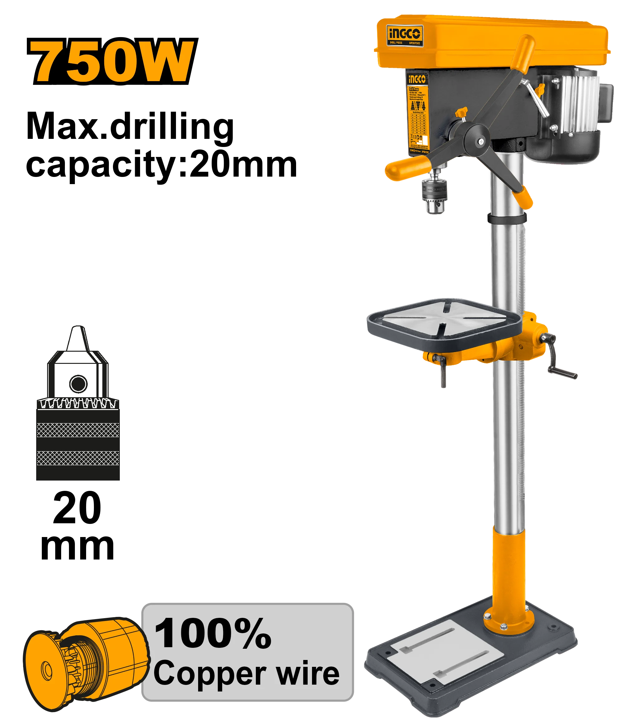 Сверлильный станок 750W INGCO DP207505