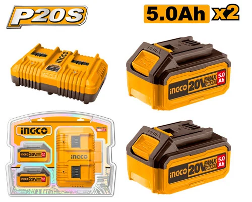 Комплект Зарядное устройство + Аккумулятор 20В/2*5Ач INDUSTRIAL FBCPK2425 INGCO