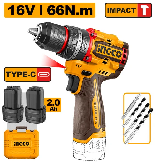 Masina de gaurit si insurubat cu acumulator 16V/2*2,0Ah 66N.m INGCO CIDLI16665 Masina de gaurit si insurubat cu acumulator 16V/2*2,0Ah 66N.m INGCO CIDLI16665