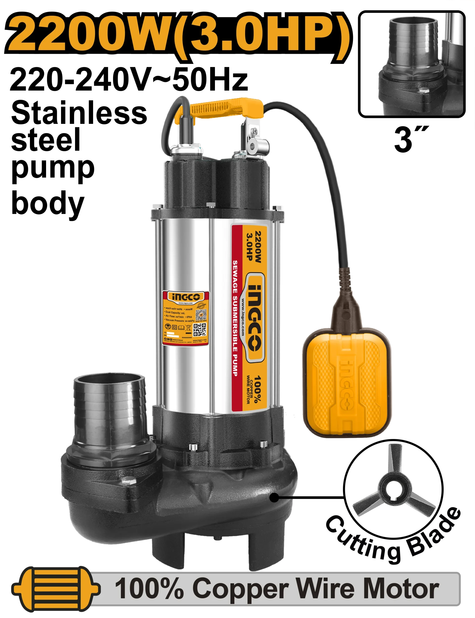 Насос дренажный 2200W INGCO SPDB22008