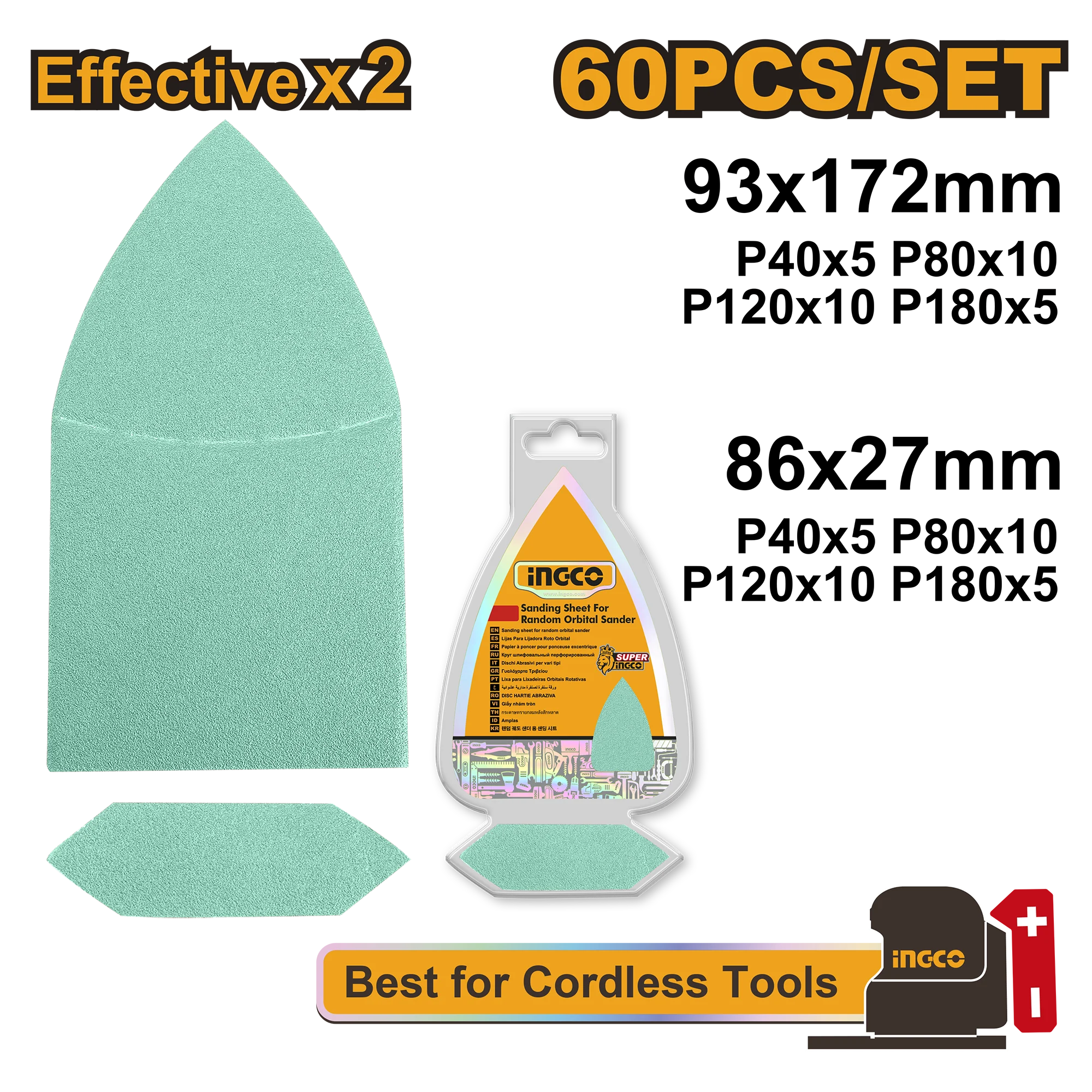 Complect de hîrtie abrazivă 60buc INGCO AKTS938660