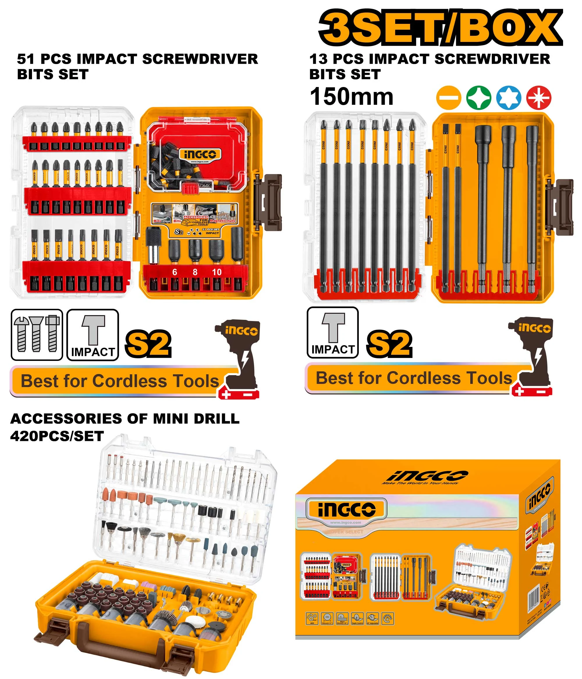 Set biti 3buc INGCO COS260484