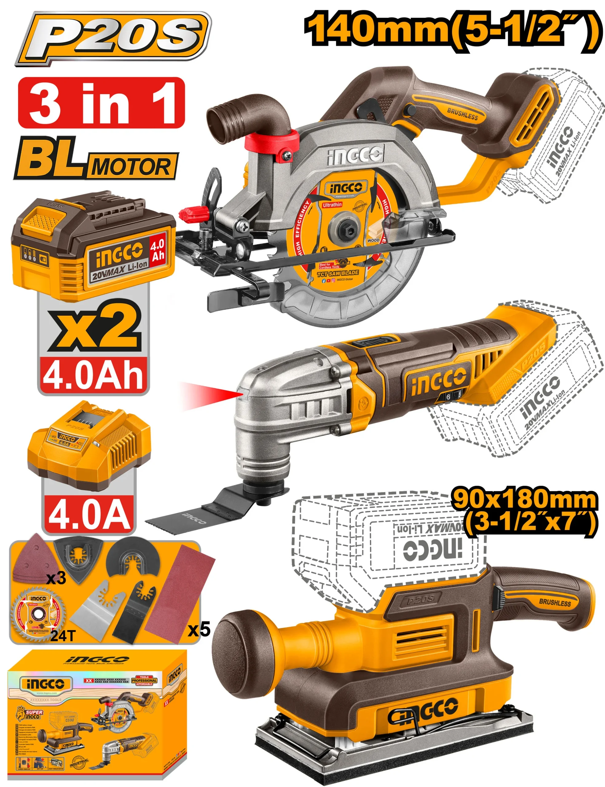 Set din 3 scule cu acumulator 20V/2*4.0Ah INDUSTRIAL INGCO COSLI250781 Set din 3 scule cu acumulator 20V/2*4.0Ah INDUSTRIAL INGCO COSLI250781