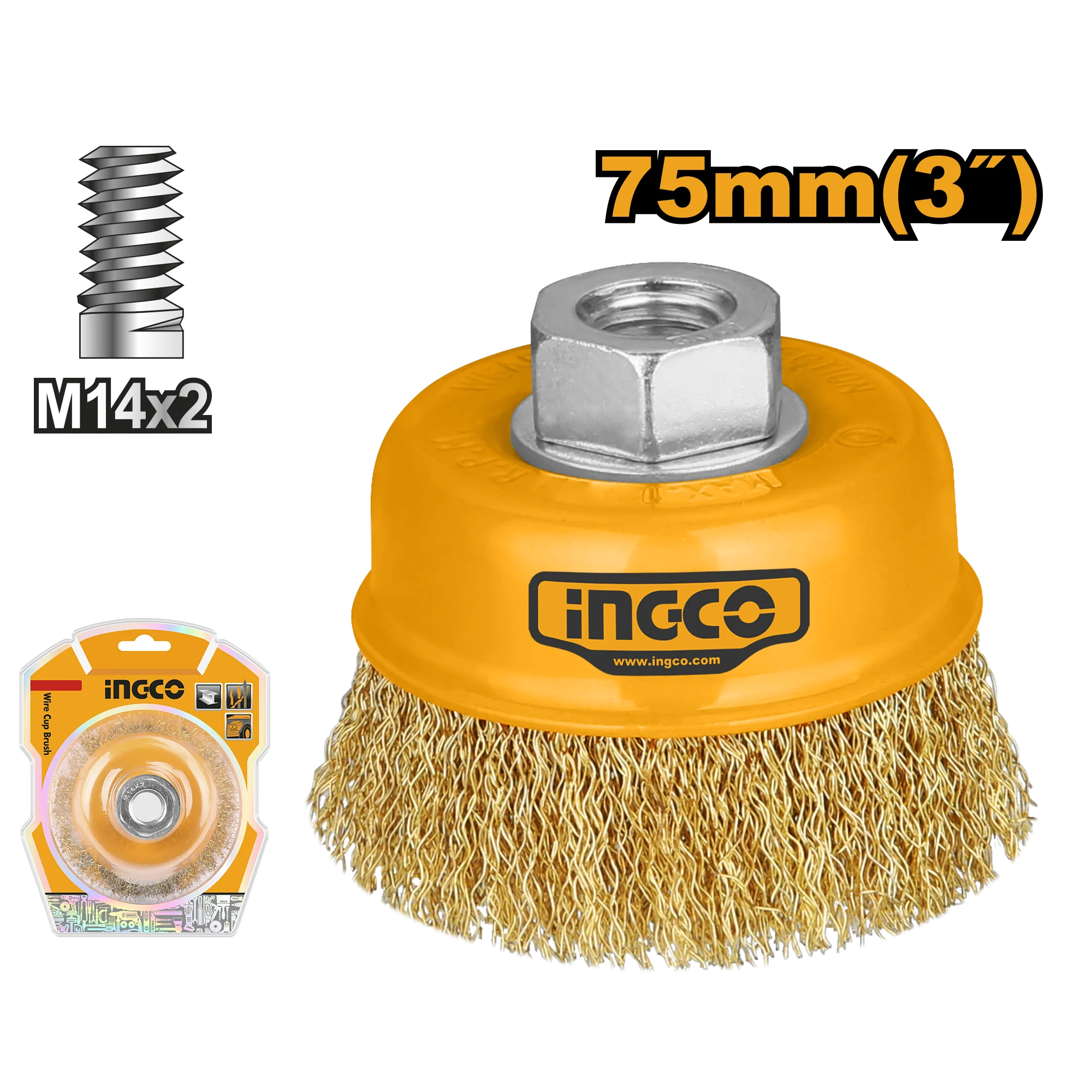 Perie cupa slefuit cu sarma M14 D 75mm INGCO