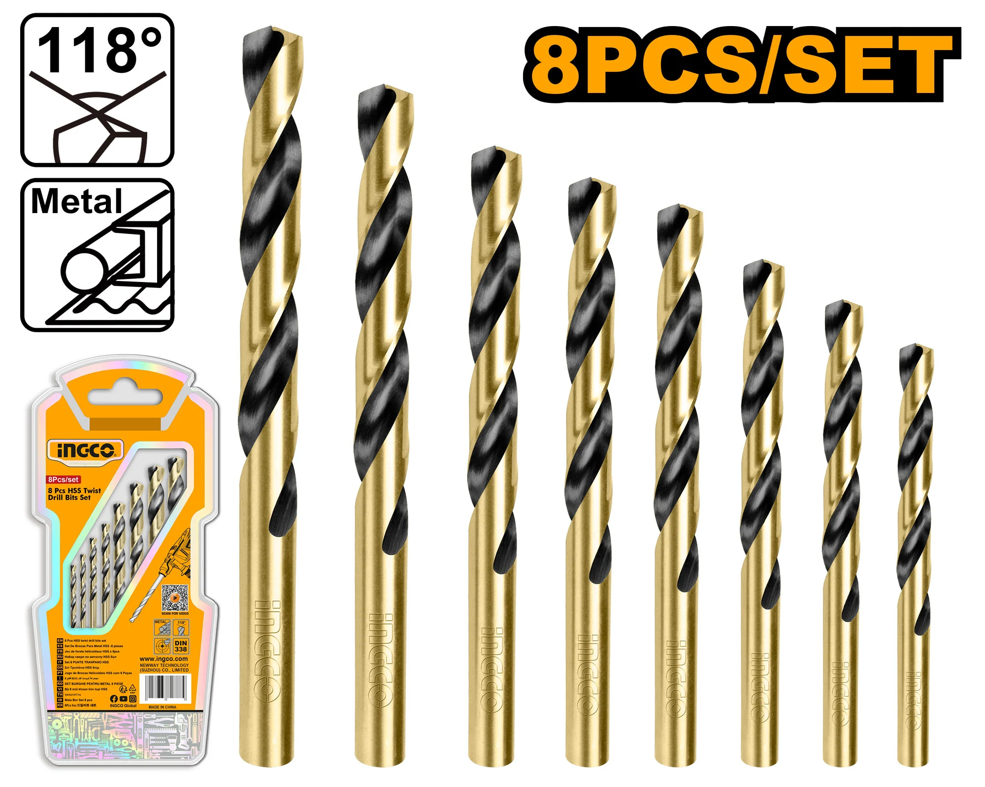 Set de burghiu pentruri metal 8buc INGCO AKDB0801 Set de burghiu pentruri metal 8buc INGCO AKDB0801